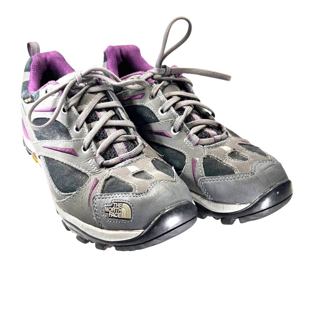 The North Face Gore-Tex Hiking Boots Shoes Gray Purple Vibram Sole Size 9 Trail